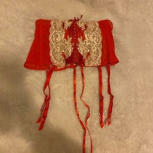 Victoria Secret Lace Garter Red and Tan Embellished
